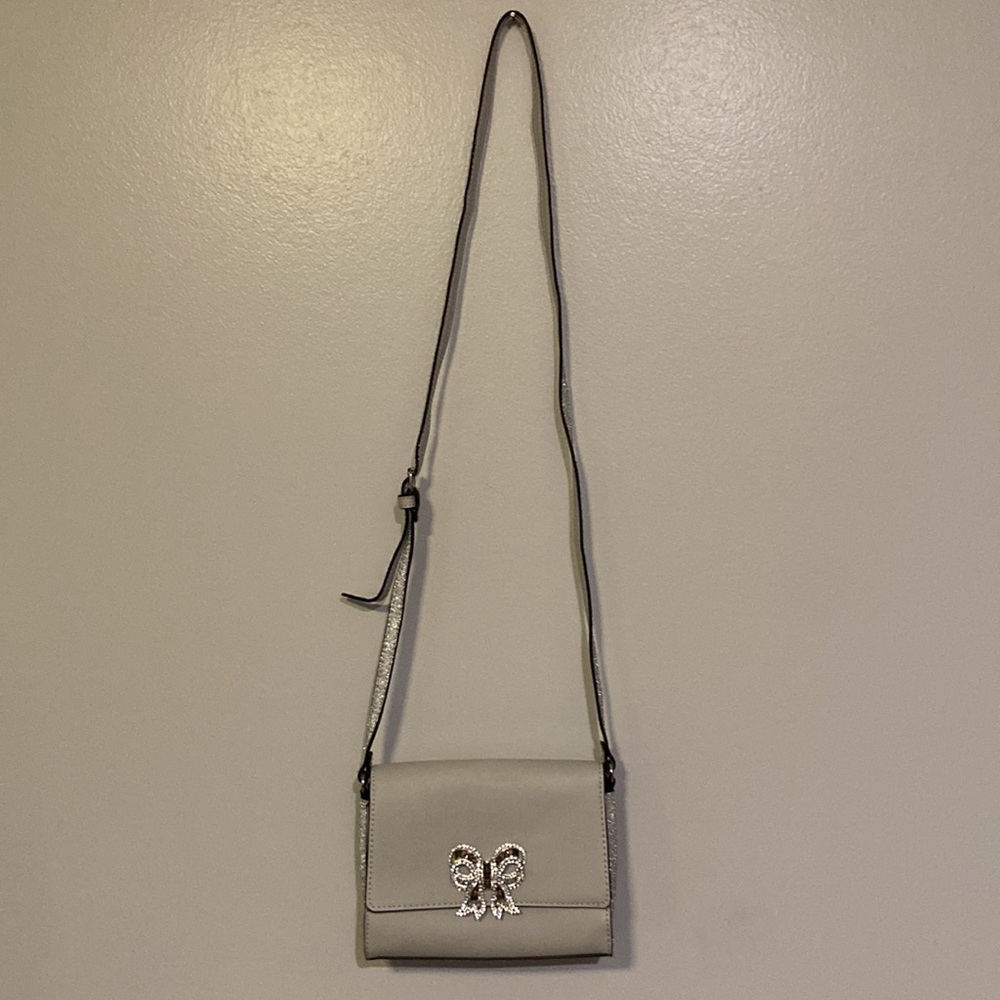 ALDO Formal Bag Gray Silver front flap embellished crystal-encrusted bow - Picture 3 of 14